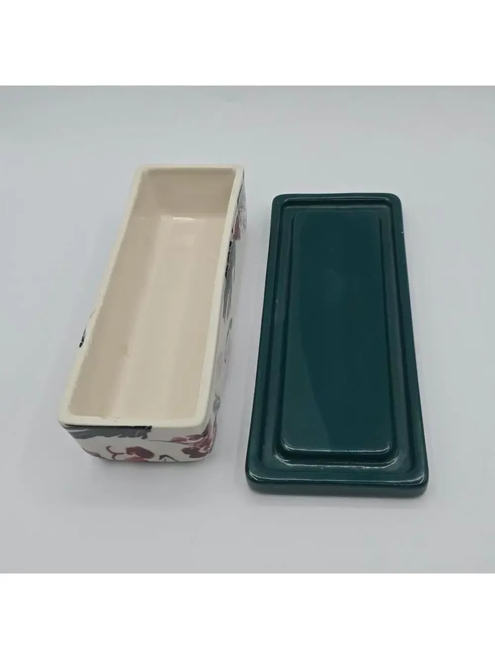 Anthropologie Holly Berry Stoneware Butter Dish Green Base Holiday Kitchen Decor